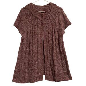 Women's SONOMA Cable Knit Short-Sleeve Cape Cardigan Sweater PURPLE Size Large